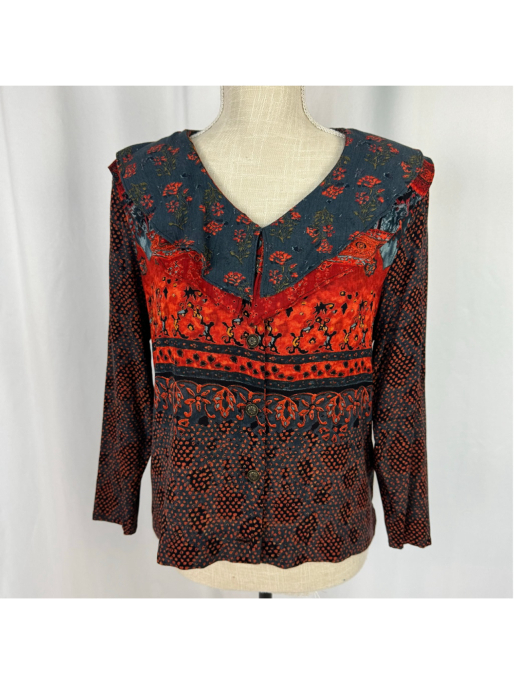 Carole Little Petites Peasant Top Blouse Ruffles floral Women’s 4 Whimsigoth